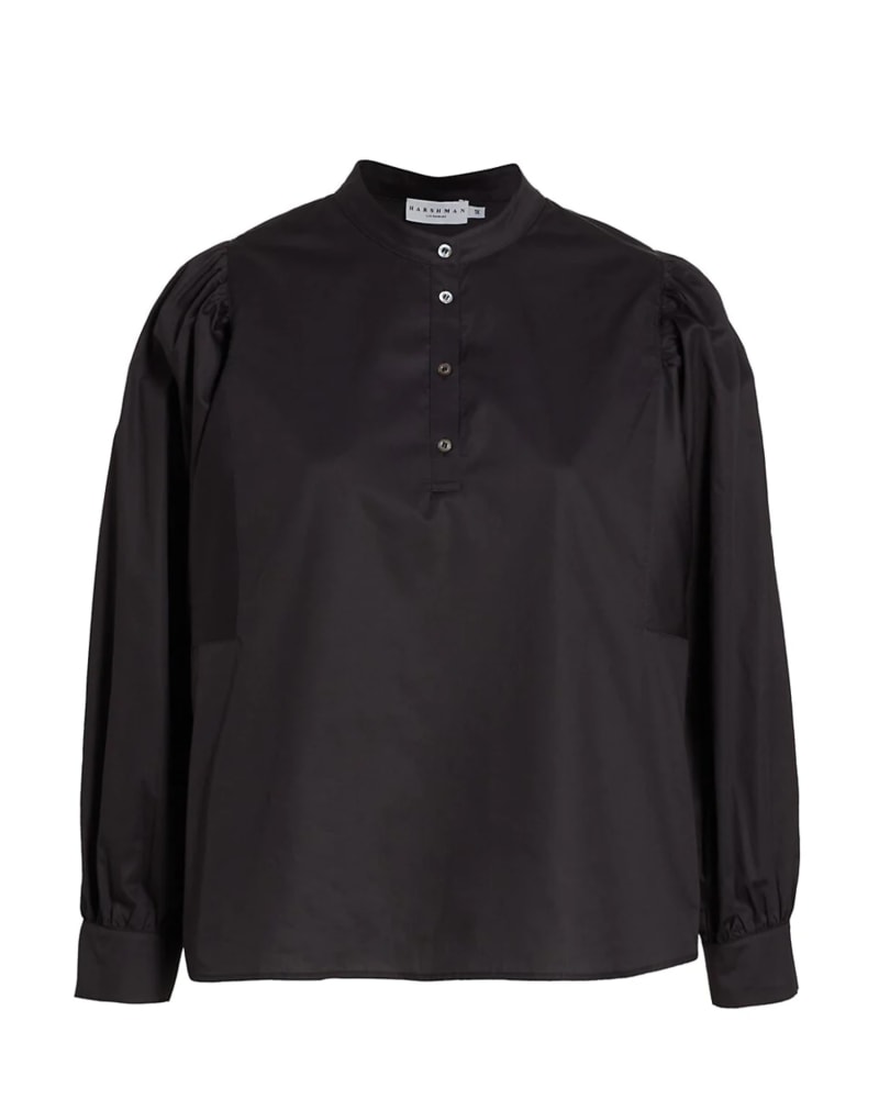 Front of a size 1X Barbera Popover Blouse in Black by HARSHMAN. | dia_product_style_image_id:314142